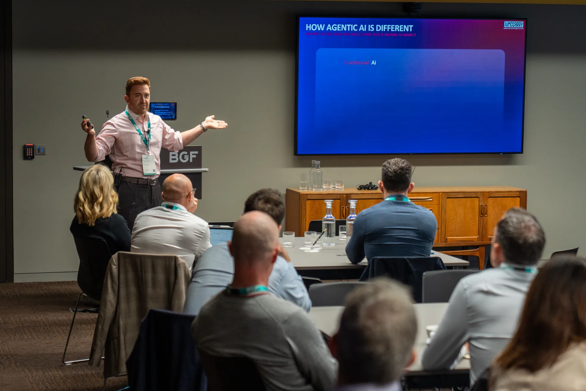 Danilo McGarry speaking on stage